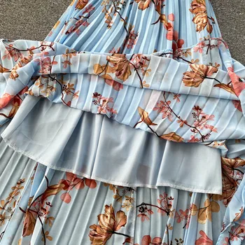 Teeuiear Boho raukiniai gėlių Spausdinti Vasaros tvarstis maxi ilgas plisuotos Suknelė Moterims atsitiktinis paplūdimio atostogų suknelė tunika elegantiškas suknelės