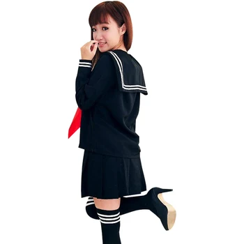 Japonijos mokyklinę Uniformą Mergaitėms Sailor Viršūnes+Kaklaraištis+Sijonas karinio jūrų Laivyno Stiliaus Studentų Drabužius Mergina Plus size Lala Cheerleader drabužiai
