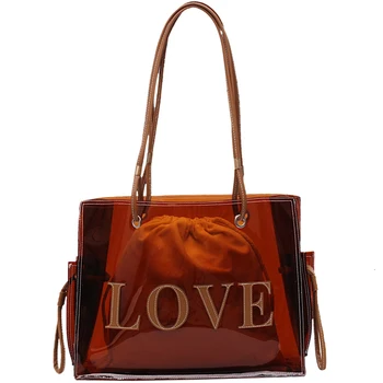 želė Skaidrus krepšys Didelis Nešti maišą 2020 metų vasaros naujus kokybės PVC Moterų Dizaineris Rankinės Didelės talpos pečių maišą Paplūdimio krepšys