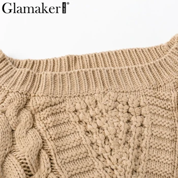Glamaker Negabaritinių vieną petį megztinis džemperis Moterims puloveris nėrimo ilgomis rankovėmis megztinis Moteriška mezgimo megztinis vasaros drabužių