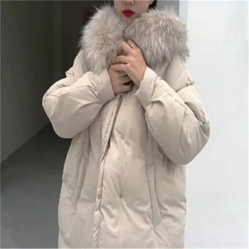 2020 Moterų Rudens Žiemos Striukės Atsitiktinis Gobtuvu Didelis Kailių Apykaklės Parko Paltai Moterų Šiltų viršutinių drabužių siuvimas V1132