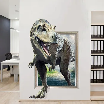 Vaikas, Realistiškas 3D Dinozaurai Skaldyti Sienos Miegamojo Kambarį Fone Nuimamu Dekoratyviniai Sienų Lipdukai Lipni, Plakatai
