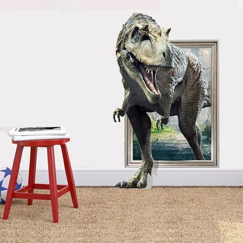 Vaikas, Realistiškas 3D Dinozaurai Skaldyti Sienos Miegamojo Kambarį Fone Nuimamu Dekoratyviniai Sienų Lipdukai Lipni, Plakatai