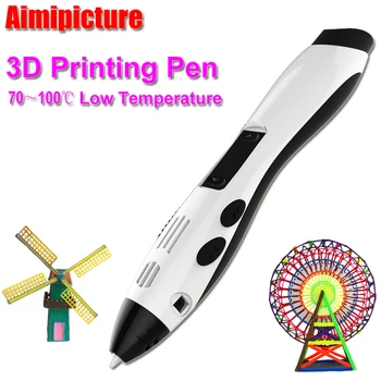 3D Piešimo Spausdinimo Pen Saugos žemos temperatūros 1.75 mm PCL Gijų 5M 5V 2A USB Įkrovimo temperatūros LED Ekranas, 3D Rašiklis 1pc su 5M PCL