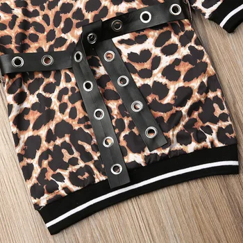 2019 m. Rudenį, Žiemą Naujas 2vnt Bamblys Vaikams Baby Girl ilgomis Rankovėmis Leopard Suknelė+Juostos Atsitiktinis marškinėliai Suknelė Drabužius 1-6 Metų