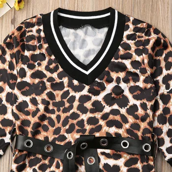 2019 m. Rudenį, Žiemą Naujas 2vnt Bamblys Vaikams Baby Girl ilgomis Rankovėmis Leopard Suknelė+Juostos Atsitiktinis marškinėliai Suknelė Drabužius 1-6 Metų