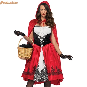 Mažai Raudona Jojimo Hood Kostiumas Moterims Išgalvotas Suaugusiųjų Helovyno Cosplay Fantasia Karnavalas Pasakos Plius Dydis Mergina Suknelė, Apsiaustas