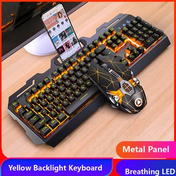 Žaidimų klaviatūra Ir Žaidimų Pelės Metalo Laidinio klaviatūrą Su LED foninio apšvietimo klaviatūra Žaidėjus Silent Gaming Pelės Rinkinys, Skirtas Nešiojamas KOMPIUTERIS