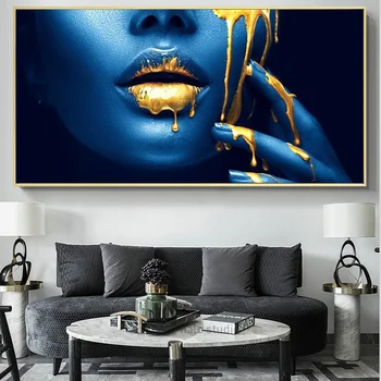 Seksualus Gold Lūpų Afrikos Moteris Drobė Paveikslų Ant Sienos Menas, Plakatų Ir Grafikos Pusė Veido Black Girl Nuotraukas Kambarį
