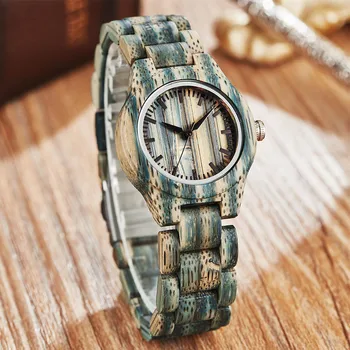 Spalvinga Medienos Žiūrėti Moterų Moterų Kvarciniai Laikrodžiai Bambuko Medinės Juostos Riešo Laikrodis Elegantiškas Paprastos Dial Dizaino Apyrankės, Laikrodžiai