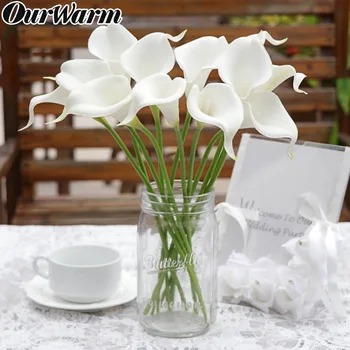 OurWarm 10 Galvą Balta Calla Lily Dekoratyvinis Nuotakos Vestuvių Puokštė Latekso Nekilnojamojo Touch Dirbtinės Gėlės, Vestuvių Dekoravimas