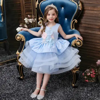 Gėlių Mergaitės Suknelė, Vestuvės Princesė Kamuolys GownKnee-Ilgis Tiulio Nėrinių 3D Gėlės Pettiskirt Kokteilis Prom Šalis Suknelės Mergaitėms