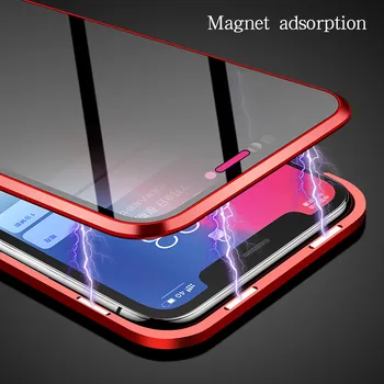Anti-peeping Grūdinto Stiklo Magnetinės Metalo Case for Iphone Xs 11 Pro Max Xr X 8 7 Plius Prabanga Magnetas 360 Stiklo viso Kūno Apsaugoti