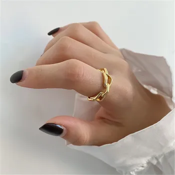 RUIYI Nekilnojamojo 925 Sterlingas Sidabro Moterų Nišą Dizaino Geometrinis Netolygus Atidaryti Žiedai Mergaičių Mados keičiamo dydžio 18K Auksu Prašmatnus Žiedai