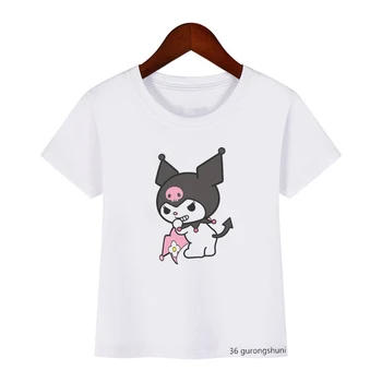 Naujovė dizaino vaikų marškinėlius juokinga Kuromi animacinių filmų spausdinti berniukas t-shirt vasaros trumparankoviai cute girl marškinėliai hip-hop viršūnes tee