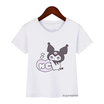 Naujovė dizaino vaikų marškinėlius juokinga Kuromi animacinių filmų spausdinti berniukas t-shirt vasaros trumparankoviai cute girl marškinėliai hip-hop viršūnes tee