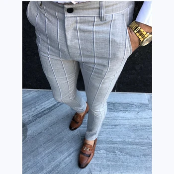Prabangūs vyriški Oficialų Dryžuotos Kelnės Slim Fit Atsitiktinis Verslo Biuro Ilgos Kelnės Smart Casual Pieštuku Kelnes Naujos 2019 M. Rudenį, Žiemą