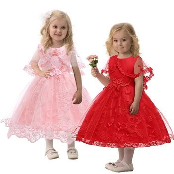 Nemokamas Pristatymas 3-10 Metų Vaikams Šalis Suknelė 2019 Naują Atvykimo raudona Gėlių mergaičių Suknelės Vestuvėms Vaikai Vakare Chalatai Su Wrap