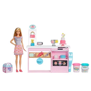 Barbie Pyragas Dekoravimo Playset su Šviesiaplaukė Lėlė Kepimo Sala su Orkaite Liejimo Tešlą ir Žaislas Ledo Gabalus Žaislas Vaikams GFP59