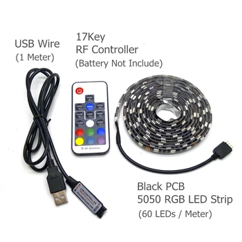 5050 RGB USB LED Juostelės 5V Juoda PCB TV Foninio Apšvietimo Su 17Key RF Valdytojas