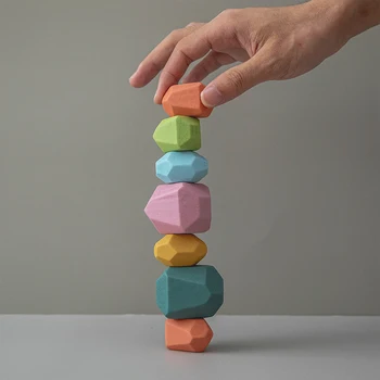 Medinis Spalvotas Akmuo Jenga Kūrimo Bloką Montessori Ugdymo Mediniai Žaislai, Balansavimas Sukrauti Rainbow Šiaurės Stiliaus Natūralus Žaislas