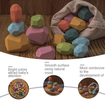 Medinis Spalvotas Akmuo Jenga Kūrimo Bloką Montessori Ugdymo Mediniai Žaislai, Balansavimas Sukrauti Rainbow Šiaurės Stiliaus Natūralus Žaislas