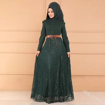WEPBEL Moterų Musulmonų Abaja Suknelė Gėlių Nėrinių Gėlių Pilną Rankovėmis Mygtuką, O Kaklo Atsitiktinis Mados Naujų Ponios Seniai Maxi Suknelės