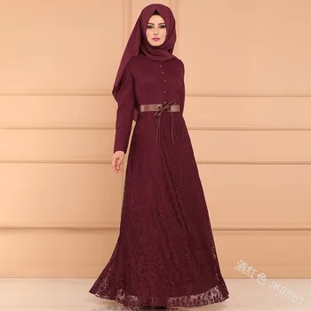 WEPBEL Moterų Musulmonų Abaja Suknelė Gėlių Nėrinių Gėlių Pilną Rankovėmis Mygtuką, O Kaklo Atsitiktinis Mados Naujų Ponios Seniai Maxi Suknelės