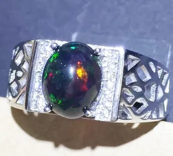 Vyrų žiedas Gamtos nekilnojamojo juodas opalas žiedai 925 sterlingas sidabro Nemokamas pristatymas 7*9 mm 1.1 ct brangakmenio Fine jewelry F809103