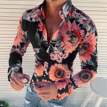 Vyrų Marškinėliai Gėlių Atostogų vyriška palaidinė Havajai ilgomis Rankovėmis Viršūnes Socialinės Suknelė Atsitiktinis Verslo Plus Size Vyrų Marškinėliai camisa masculina