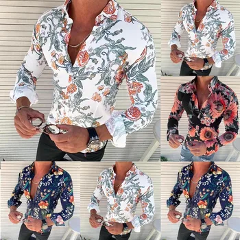 Vyrų Marškinėliai Gėlių Atostogų vyriška palaidinė Havajai ilgomis Rankovėmis Viršūnes Socialinės Suknelė Atsitiktinis Verslo Plus Size Vyrų Marškinėliai camisa masculina