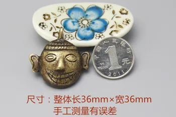 TBP174 Tibeto sendinto Žalvario Aukso Šypsena Kaukė Amuletas Pakabukas Tibeto Rankų darbo papuošalai