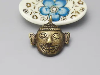 TBP174 Tibeto sendinto Žalvario Aukso Šypsena Kaukė Amuletas Pakabukas Tibeto Rankų darbo papuošalai