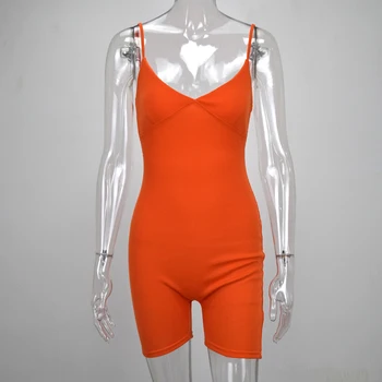 NewAsia Seksualus Jumpsuit Vasaros Rankovių V-kaklo Bodycon Rompers Moterų Jumpsuit Briaunoti Playsuit Atsitiktinis Streetwear Orange Bodysuit