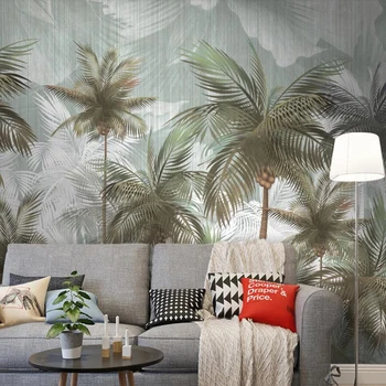 Milofi užsakymą sienų tapetai, 3D žalią šviesą atogrąžų lapai rankomis dažyti augalų fone, sienų apdaila sienų tapetai