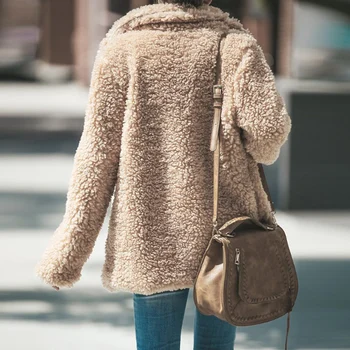 2020 m. Rudenį, Paltai Moterims ilgomis Rankovėmis Kišenės Zip Kailis Fuzzy Šiltos Žiemos Viduryje-ilgis Striukė Viršutiniai drabužiai Laisvi Kietas Atsitiktinis kailio Striukė