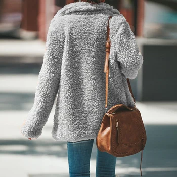 2020 m. Rudenį, Paltai Moterims ilgomis Rankovėmis Kišenės Zip Kailis Fuzzy Šiltos Žiemos Viduryje-ilgis Striukė Viršutiniai drabužiai Laisvi Kietas Atsitiktinis kailio Striukė