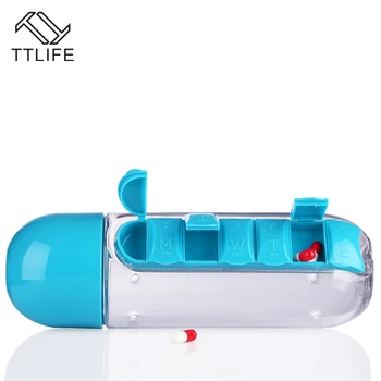 TTLIFE 2 In 1 Nešiojamų 600ML Plastiko Uždaromos nepralaidžiose Vandens Butelis Kasdien Tablečių Dėžutė Organizatorius Lauko Drinkware Su Dangteliu