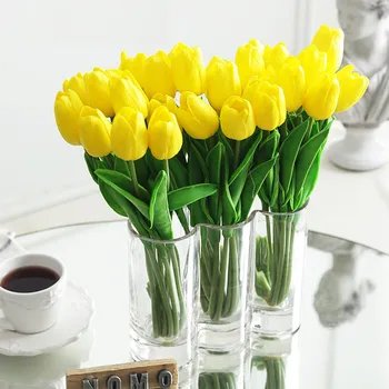 10vnt Dirbtinis Tulpių Žiedai Balti Geltona Nekilnojamojo Touch Tulpių Puokštė Namų, Sodo Dekoro Vestuvių, Gimtadienio Netikrą Gėlių