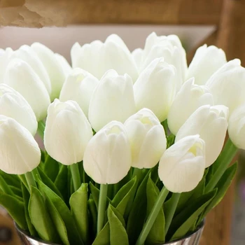 10vnt Dirbtinis Tulpių Žiedai Balti Geltona Nekilnojamojo Touch Tulpių Puokštė Namų, Sodo Dekoro Vestuvių, Gimtadienio Netikrą Gėlių