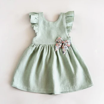2020 metų vasaros naujo ir mielas medvilnės ir lino princesė dress mergaitė vientisos spalvos berankovė suknelė MZ20LB0485T