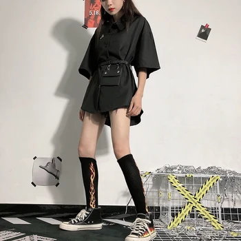 QWEEK Punk Marškinėliai Suknelė Moterims Streetwear 2021 Mados Moterų Japonijos Harajuku Juodi Marškinėliai Suknelė korėjos Stiliaus Trumpą Suknelę Moteris
