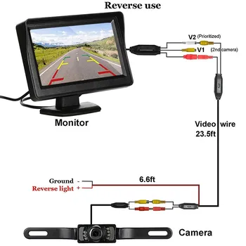 4.3 colių Automobilio Galinio vaizdo Monitorius Atbulinės eigos LCD TFT Ekranas su Naktinio Matymo Atsarginės galinio vaizdo Kamera, skirta Transporto priemonės