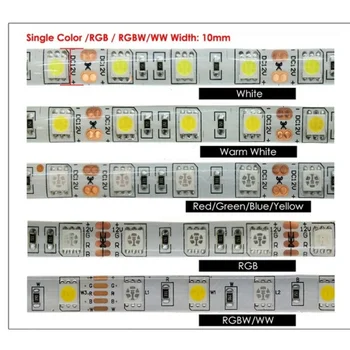 LED Juosta 5050 24V RGB WarmWhite DC 5 12 24 v voltų 5 metrų atsparus vandeniui lankstus Šviesos Ledstrip Juostos virvės lempos Juostelės tv apšvietimas