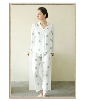 Mėlyna Didelis Taškų Spausdinti Pižama Rinkiniai Moterims Paprastas Atsitiktinis Stiliaus Namų Drabužiai Pižama laisvo Stiliaus Moterų Pižama 2020 m.