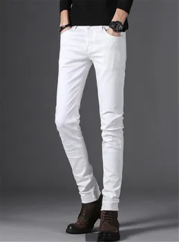 Žiemos stiliaus vyriški laisvalaikio Aukštos Kokybės Slim Fit Kelnės elastinga vyrų Džinsai Mados Klasikinis Džinsinis Liesas Baltas Jeans mens kelnės