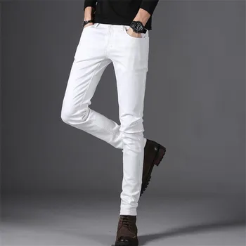 Žiemos stiliaus vyriški laisvalaikio Aukštos Kokybės Slim Fit Kelnės elastinga vyrų Džinsai Mados Klasikinis Džinsinis Liesas Baltas Jeans mens kelnės