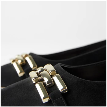 DAVE&DI INS mados bloggers vasaros anglija stiliaus biuro panele, paprastas metalinės grandinės juoda Butas batai Smaigalys batus moteris bateliai moterims