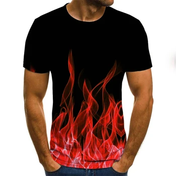 Raudona Liepsna Vyrų Marškinėlius Vasaros Atsitiktinis Black 3d Vyrų T-shirt Anime Tee Top Hip-Hop Street Drabužių trumpomis Rankovėmis Marškinėlius