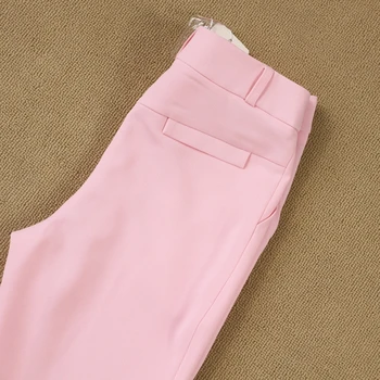 2 gabalas moterų 2021 m. pavasarį ir rudenį naujosios Anglijos Slim OLIS temperamentas paprasta rožinis kostiumas striukė + kelnės kostiumas